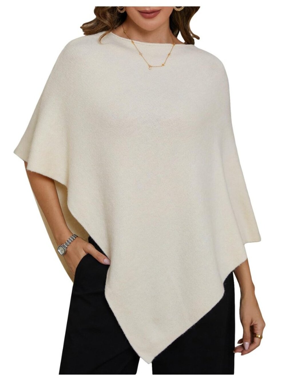 Women's Poncho Shawl Wrap Sweater Asymmetrical Pullover Knit Top